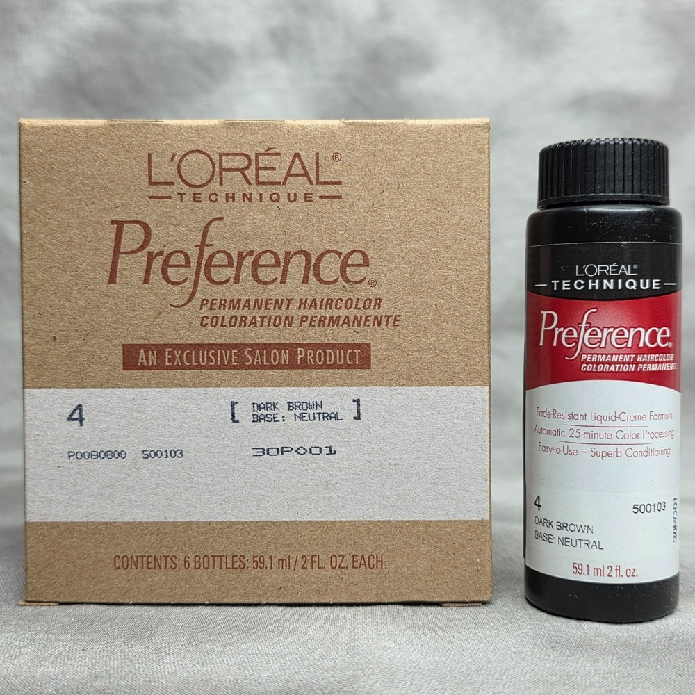 Loreal Preference 4 DARK BROWN Hair Color - FULL‎ BOX of 6 - 2 oz ea